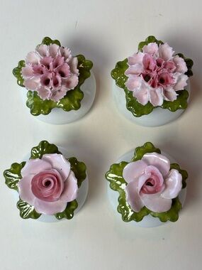 4 Vintage English Bone China Floral Miniature Bud Vases